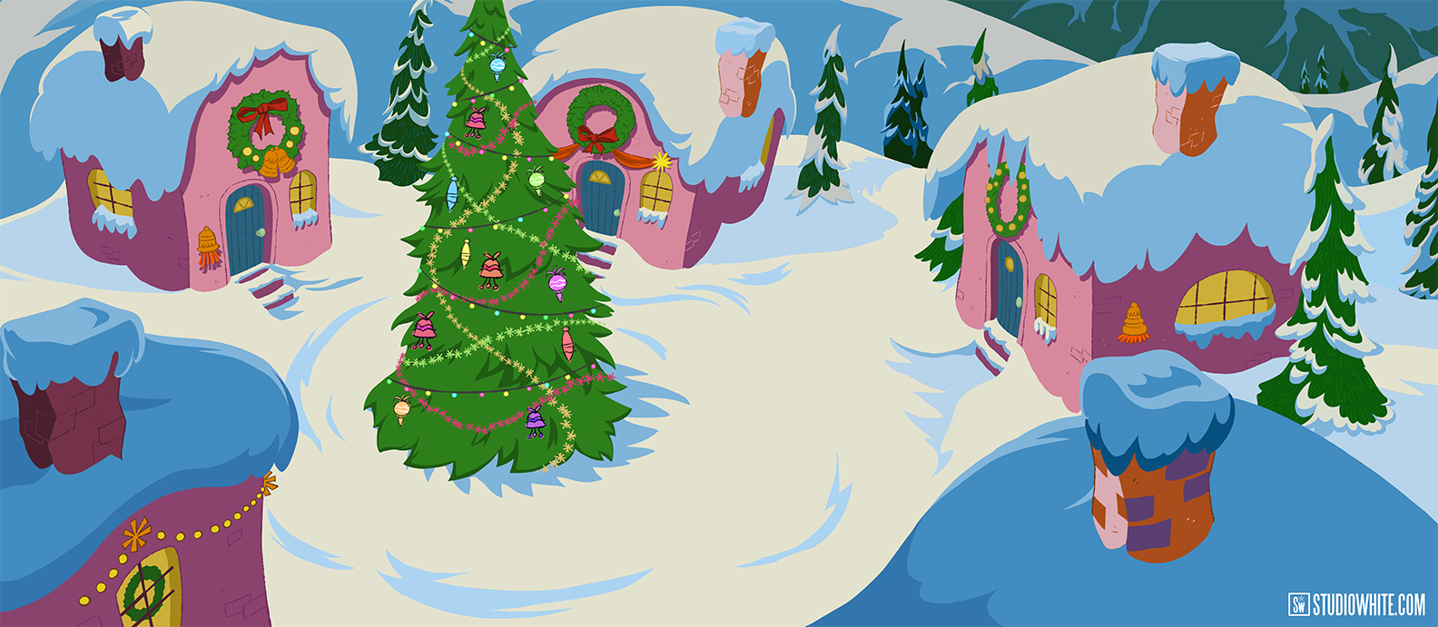 T-MOBILE: The Grinch-Backgrounds – STUDIOWHITE VISUALS- Concept Art &  Storyboards